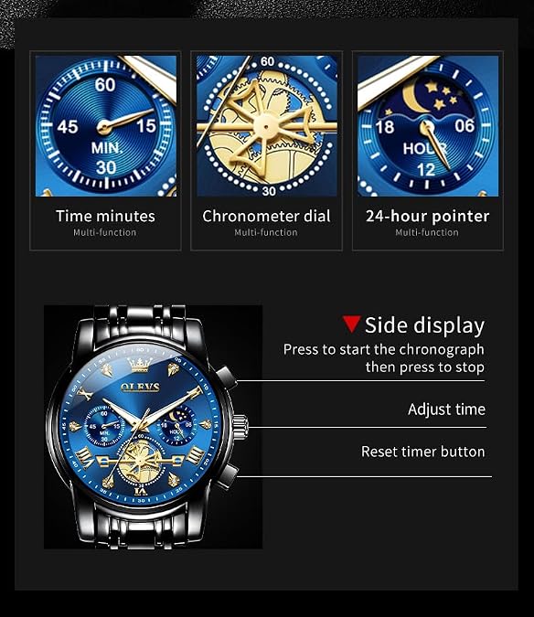 OLEVS Watches for Men Dress Chronograph Luxury Stainless Steel Big Face