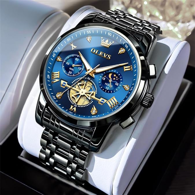 OLEVS Watches for Men Dress Chronograph Luxury Stainless Steel Big Face