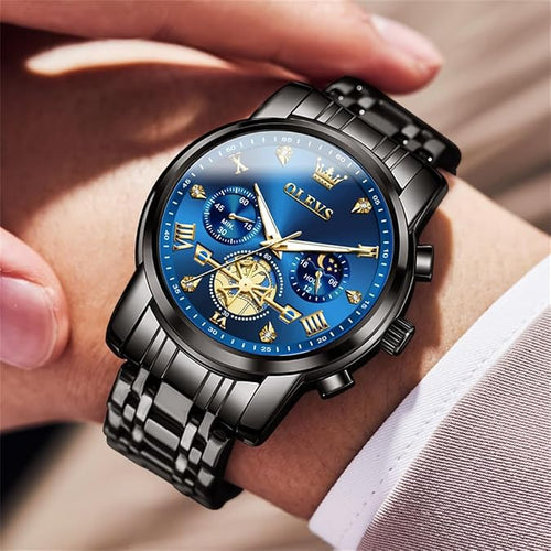 OLEVS Watches for Men Dress Chronograph Luxury Stainless Steel Big Face