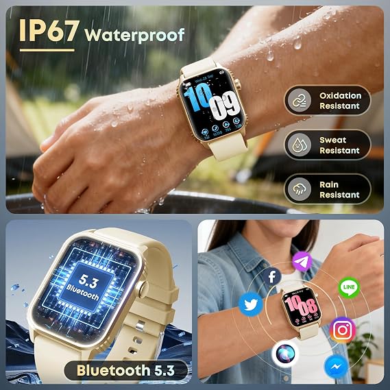 Smart Watches for Women, 120 Sports Modes Smartwatch with 1.83 inches HD Display, Heart Rate/Sleep Monitor, IP67 Waterproof, Bluetooth Call & Music Control for iPhone/Android Rose Gold