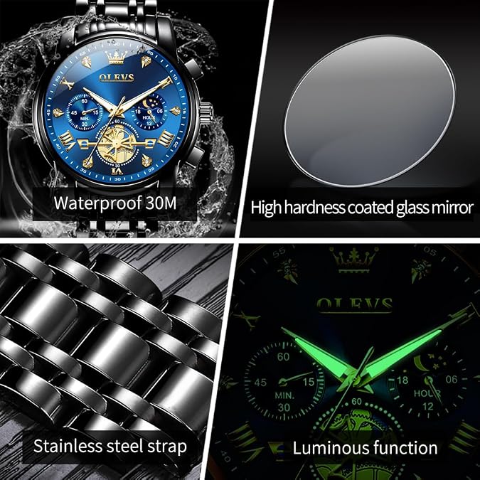 OLEVS Watches for Men Dress Chronograph Luxury Stainless Steel Big Face