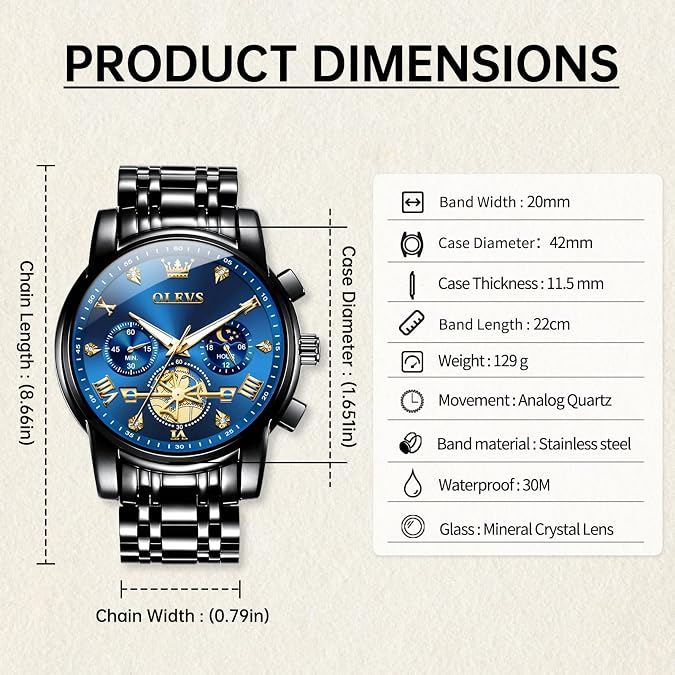 OLEVS Watches for Men Dress Chronograph Luxury Stainless Steel Big Face