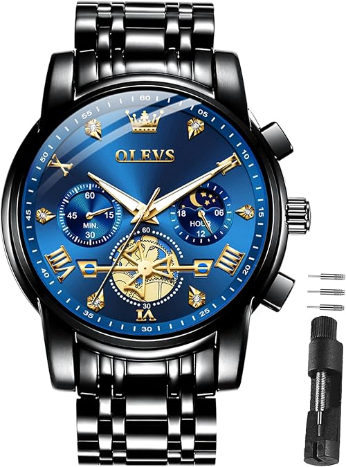 OLEVS Watches for Men Dress Chronograph Luxury Stainless Steel Big Face